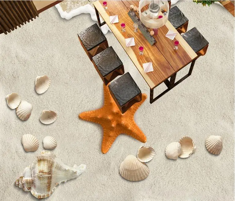 3d полы на заказ фото обои Пляж Морская звезда виниловый пол гостиная напольная