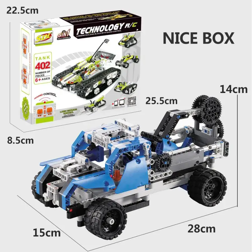 401 шт. DIY Kit R/C 10 в 1 гоночный автомобиль Строительные кирпичи Радиоуправление