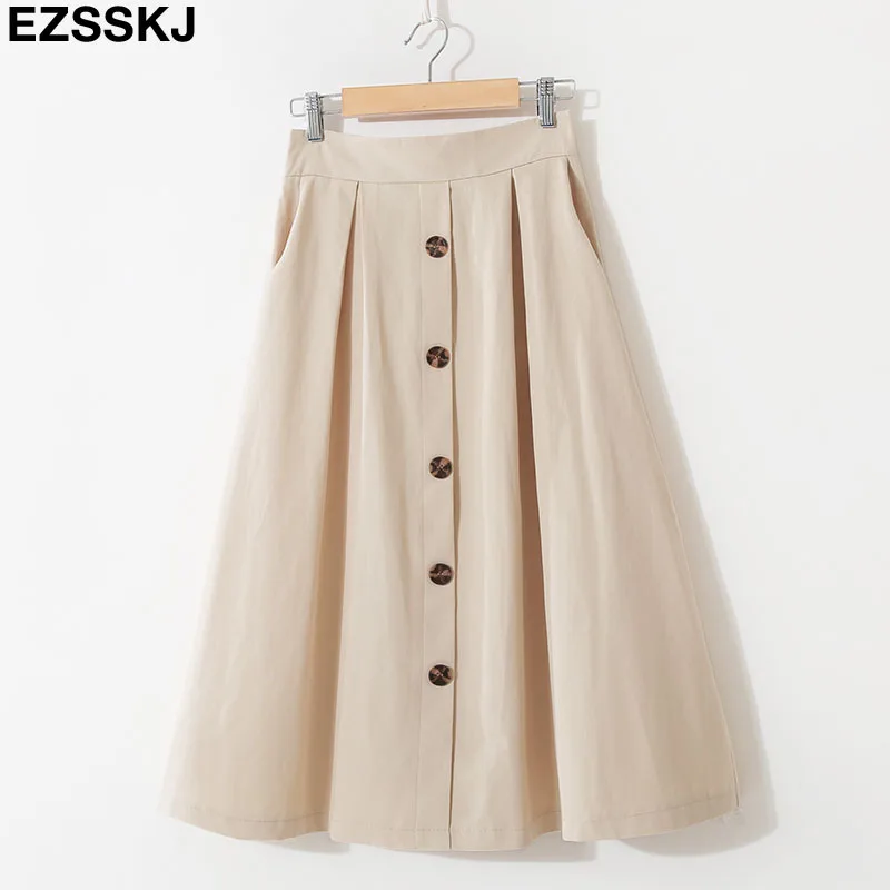 Юбка Женская средней длины на пуговицах повседневная трапециевидная юбка до