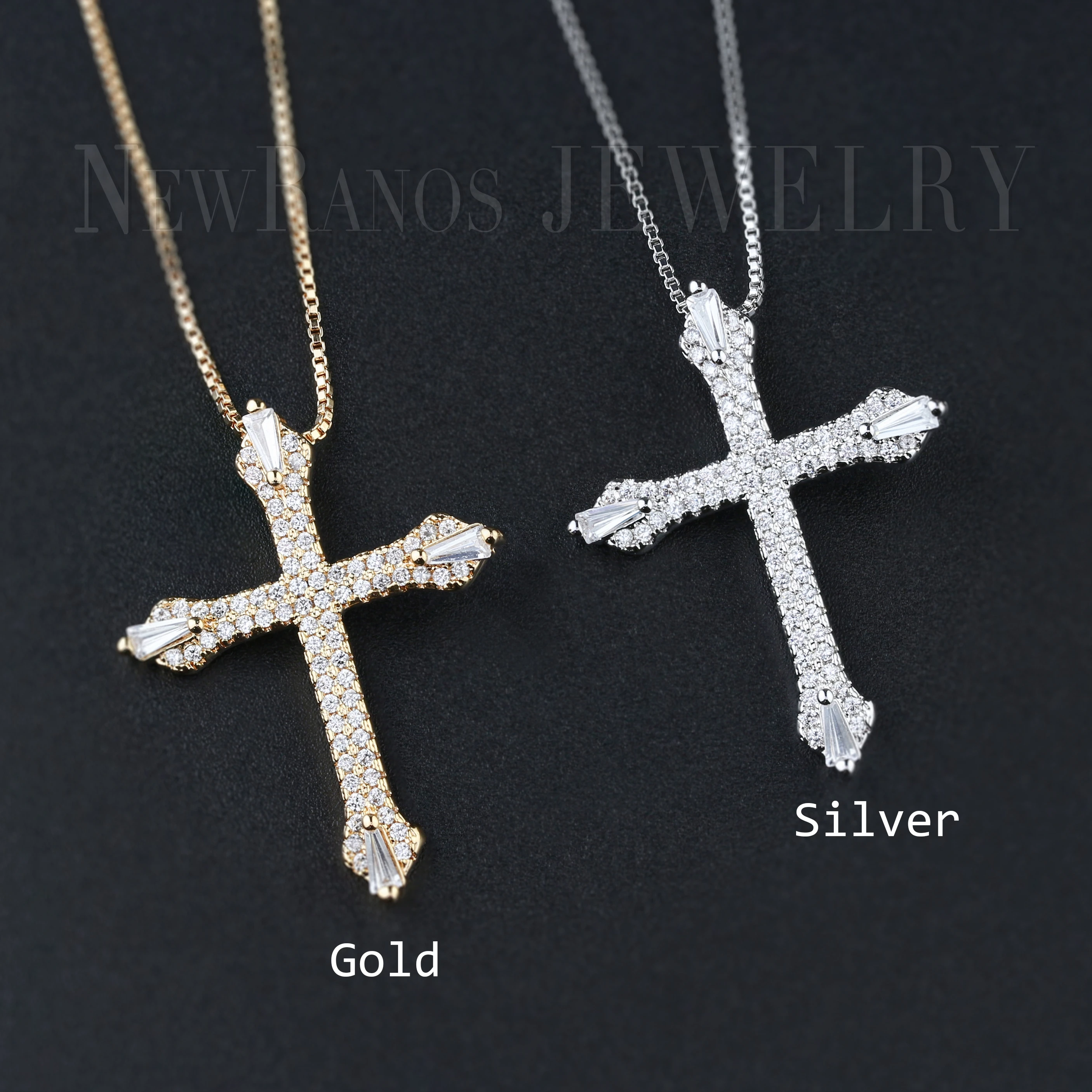 Newranos Rhinestone Stone Cross Necklace Hip Hop Male Pave Micro CZ Zircons Pendant Women Fashion Jewelry NQM002404 | Украшения и