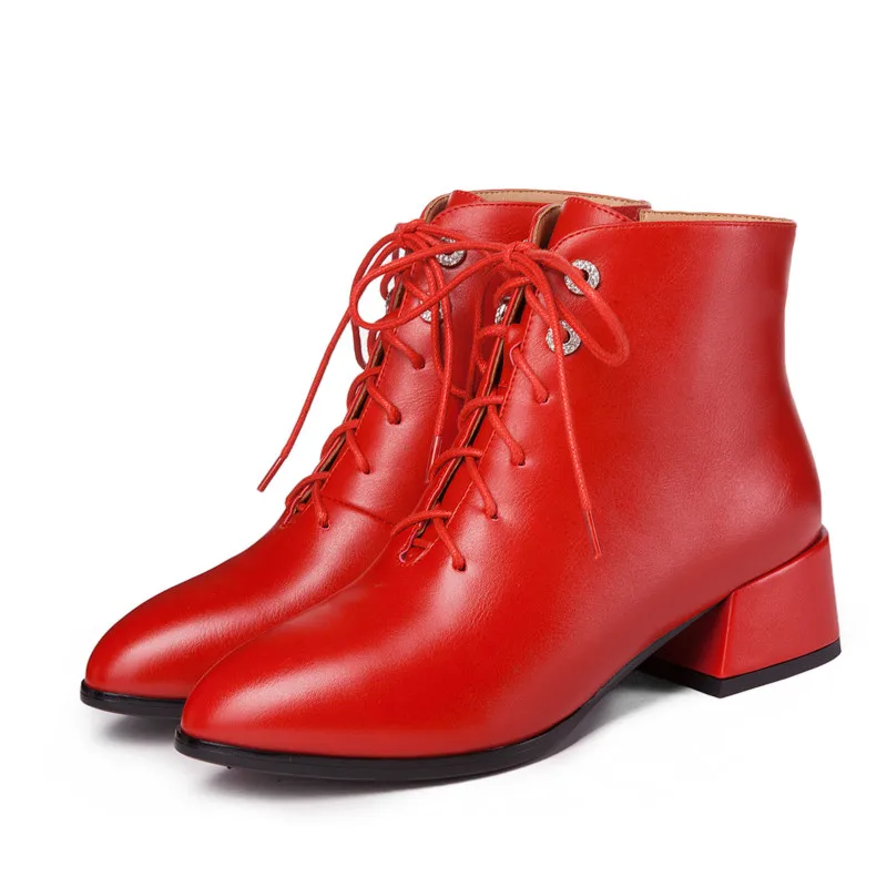 red 4CM LVABC2018New/Женская обувь из лакированной кожи; цвет красный, черный; туфли-лодочки на толстом низком каблуке; повседневная обувь из искусственной кожи на платформе со шнуровкой и круглым носком; большие размеры 34-43 - Цвет: red 4CM