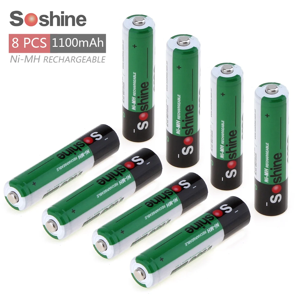 8pcs Soshine 1.2V AAA 1100mAh Ni-Mh Rechargeable Battery with 1000 Cycle + Portable Box | Электроника