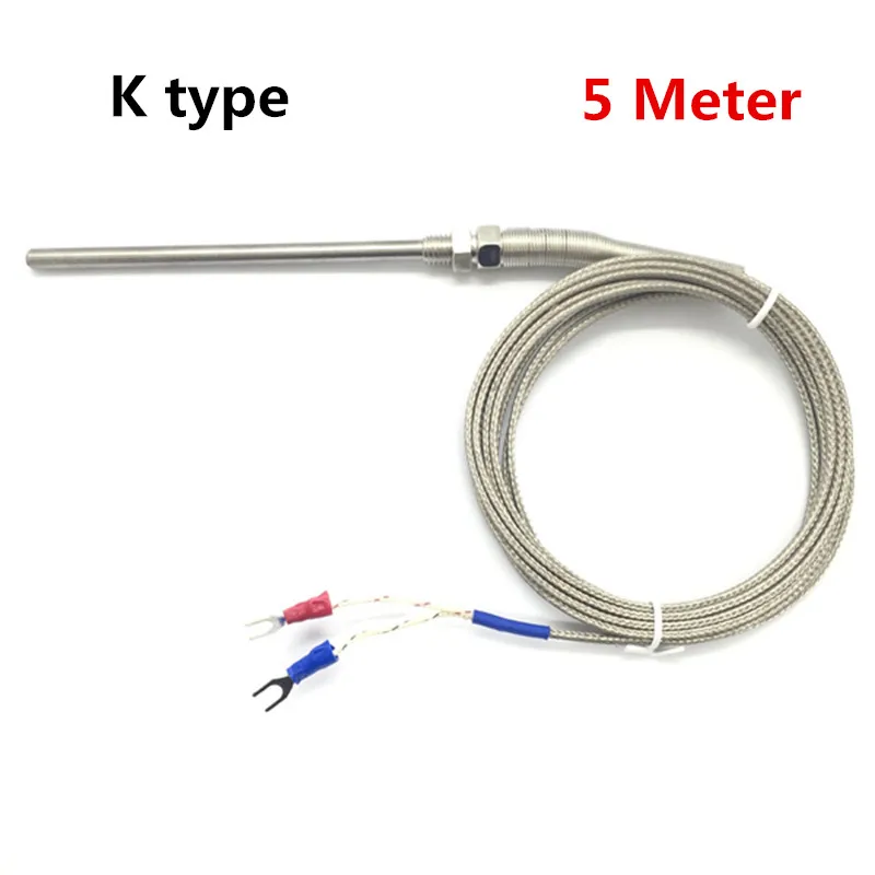 

Термопара из нержавеющей стали типа K, термопара 0 ~ 400C, датчик температуры 100 мм, 200 мм, зонд 5 м, длина кабеля