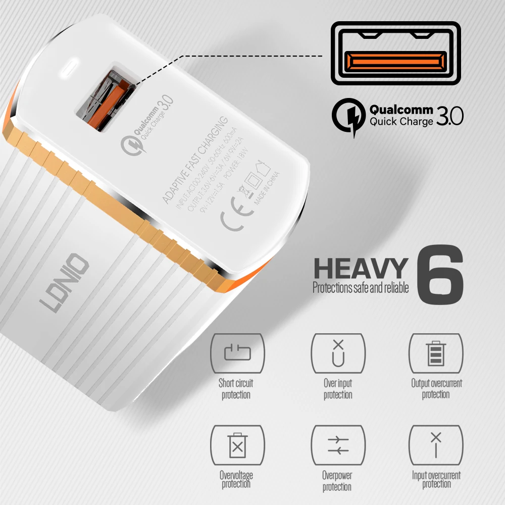 LDNIO A1302Q USB зарядное устройство для путешествий US Plug мобильного телефона поддержка