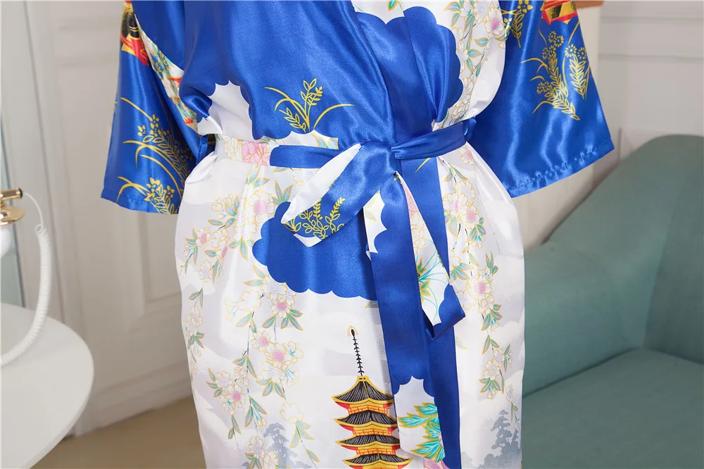 

Novelty Printed Long Style Women Kimono Robe Vintage Printed Nightgown Bathrobe Satin Sleepwear Dressing Gown One Size M05