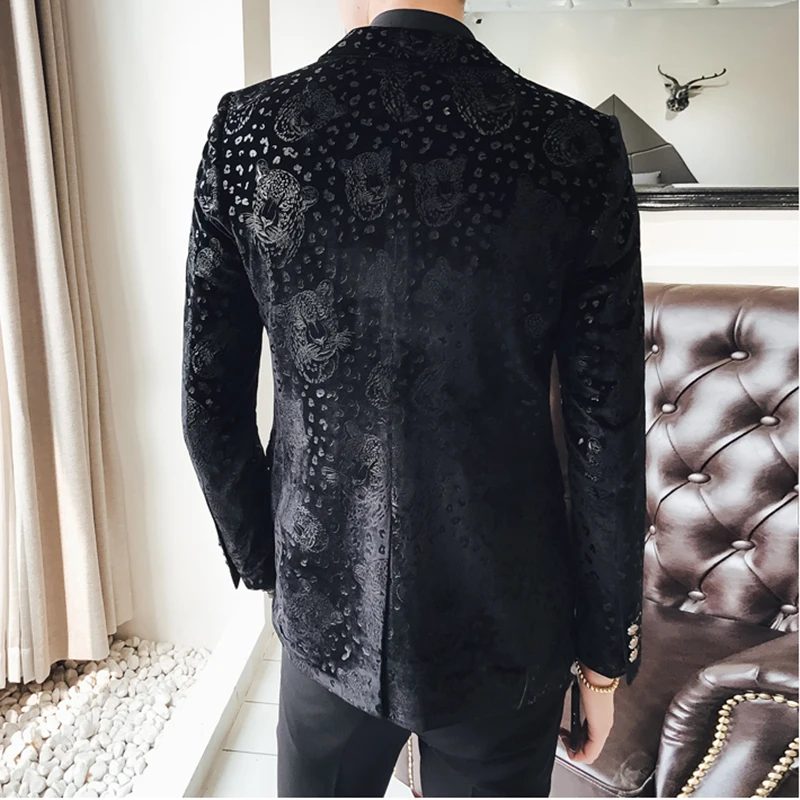 Slim Fit Black Blazer Men 2018 New Arrival Mens Velvet Blazers Floral Prom Dress Casual and Suit Jacket DT433 | Мужская одежда