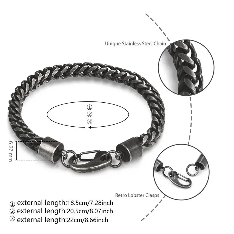 

Jiayiqi Retro Silver Color Chain Bracelet for Men's Jewelry Stainless Steel Miami Cuban Link Chain Punk Hand Accessories
