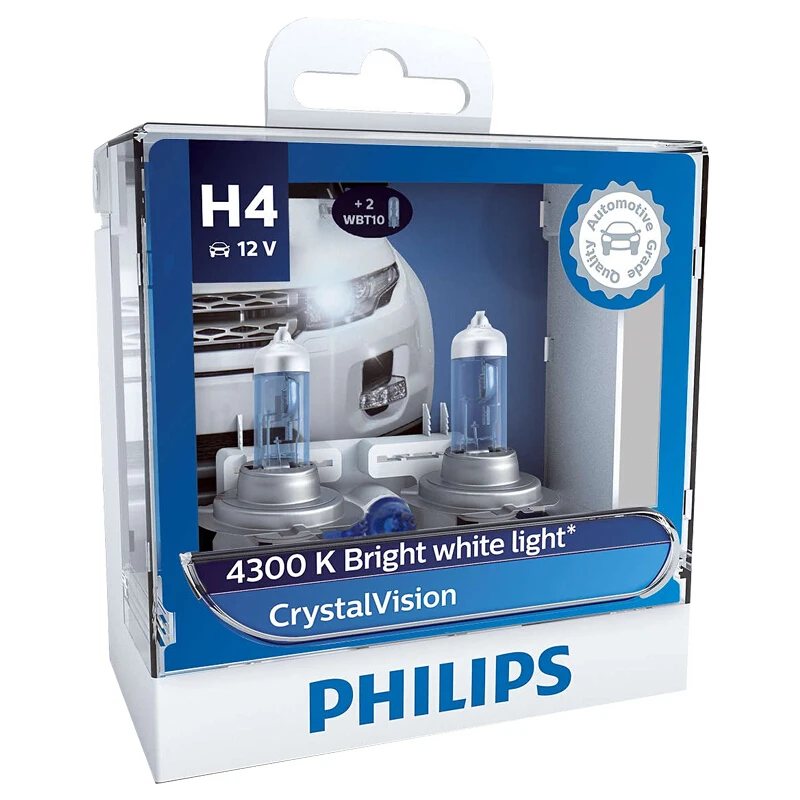 2X Philips H1 H4 H7 H11 HB3 HB4 9005 9006 12V с украшением в виде кристаллов видение 4300K яркий белый светильник галогенные лампы головного светильник автомобильных ламп с 2X T10