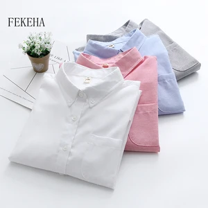 Блузка FEKEHA Женская с длинным рукавом, повседневная хлопковая рубашка из ткани Оксфорд, топ, на осень