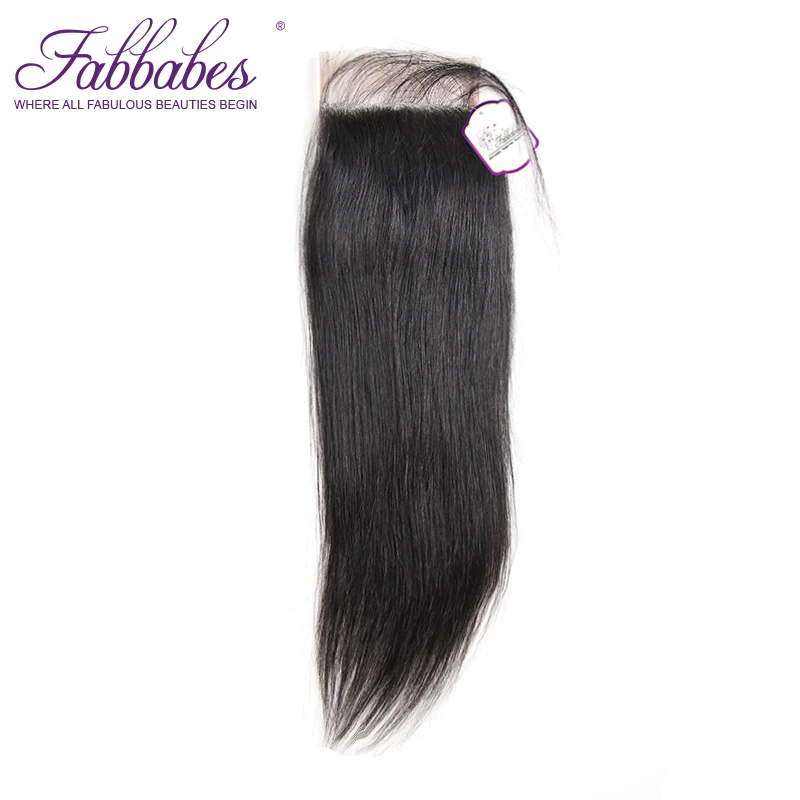 Fabbabes волос Бразильский прямые волосы Кружева Закрытие 4*4 Бесплатная Часть 100%