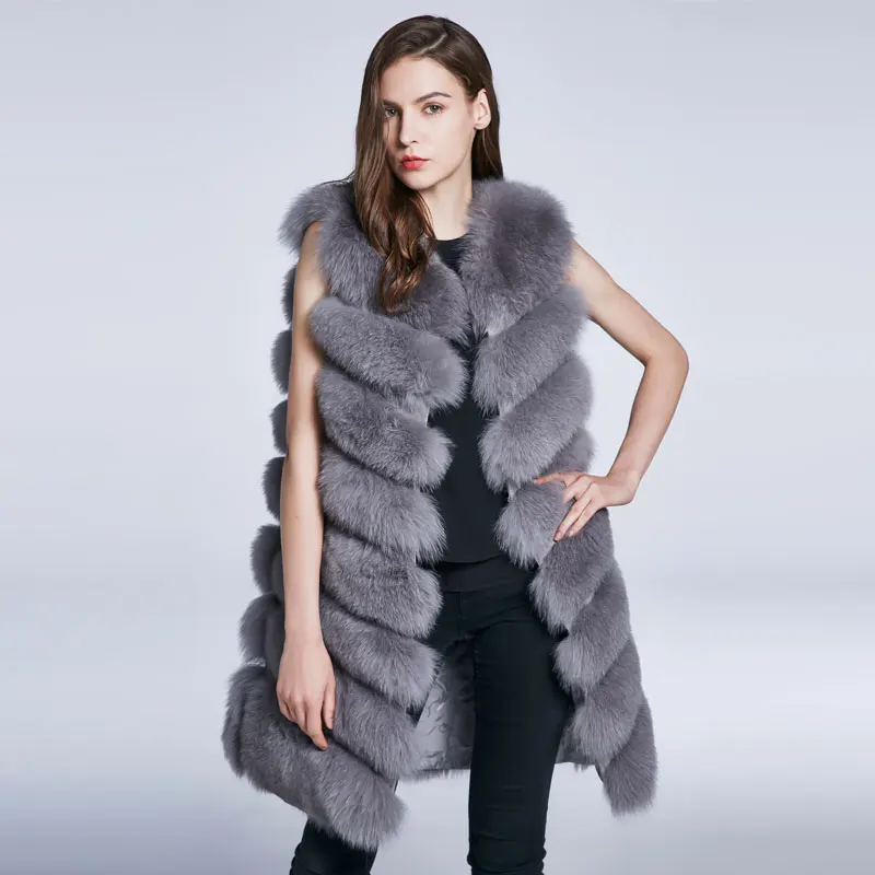 JKP Winter Fox Fur Long Vest Natural Fur Coat Fur Vest Real Fur Coat Winter New Sale 2021 enlarge