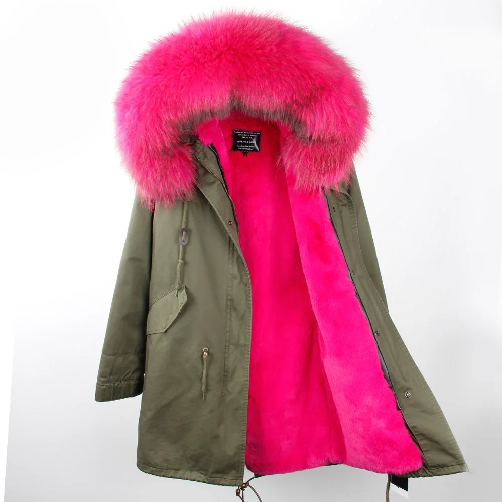 GRose fur black tips Бренд, женская зимняя куртка, длинная, съемная подкладка, армейский зеленый цвет, парка, большая, натуральный мех енота, пальто с капюшоном, верхняя одежда - Цвет: GRose fur black tips