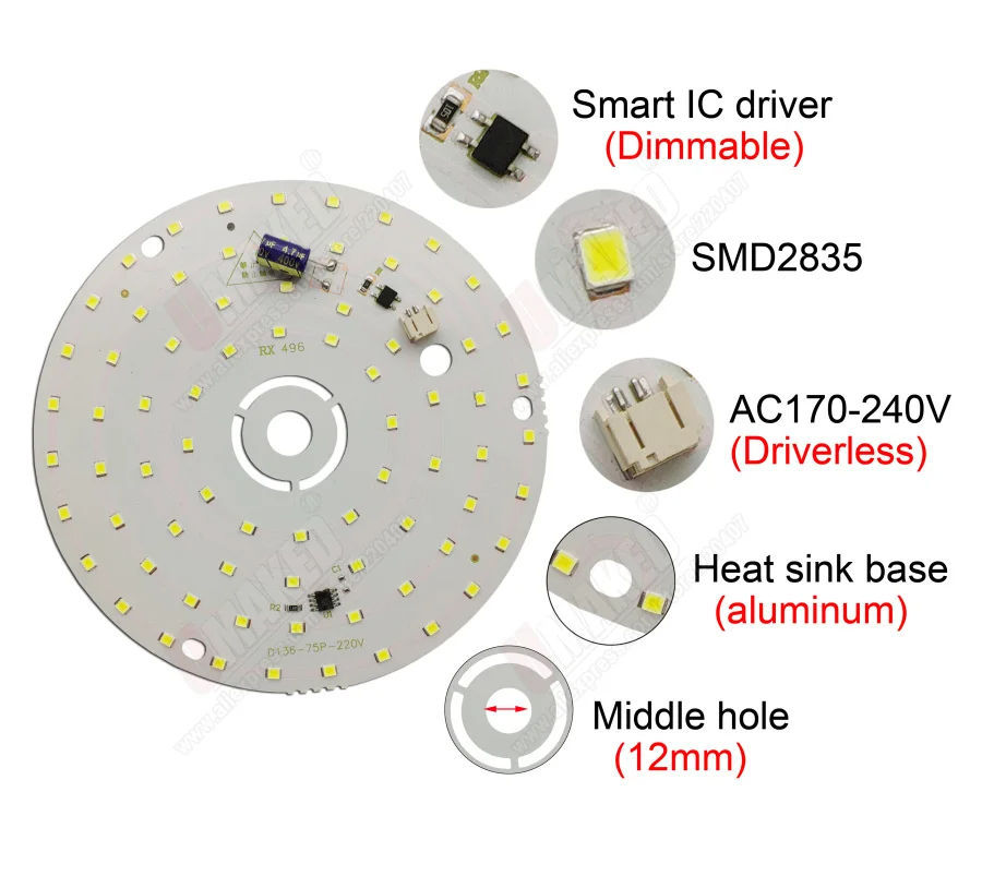 12 Вт+ 12 Вт ac220в led pcb со встроенным IC драйвером для лампы света, диаметра цвет водителя алюминиевая пластина доска