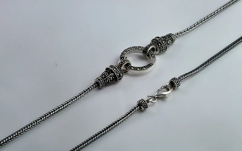 925 Серебряная Пряжка Foxtail женские мужские ожерелья тайский серебряный марказит камень свитер с переснованной лентой серебряное колье цепочка