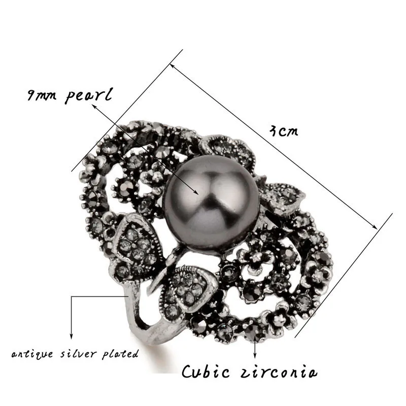 

LEEKER Vintage Gray PearlButterfly Composition Ring For Women Antique Silver Color Female Retro Statement Jewelry003 LK4