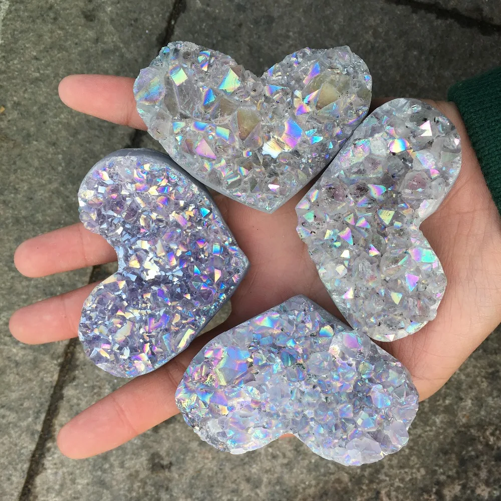 1pcAmethyst Geode кристалл в форме сердца целебные кристаллы Камни титан радуга аура