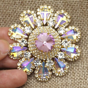 light purple Круглый цветок в форме солнца аппликация из горного хрусталя Золотая основа пришить на стразы брошь красочный горный хрусталь пояс на праздник, украшение для платья - Цвет: light purple