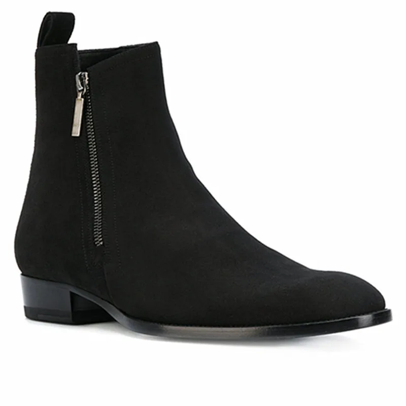 

Zipper cow leather black classic: travel banquet men boots summer autumn All-matching safety pointed toe boots