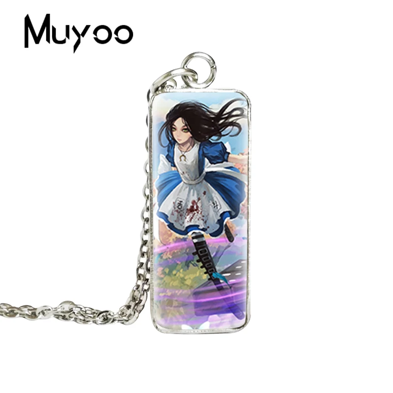 4 Новинка года: квадратное ожерелье Alice Madness Returns с кулоном из стекла ручной работы - Окраска металла: 4