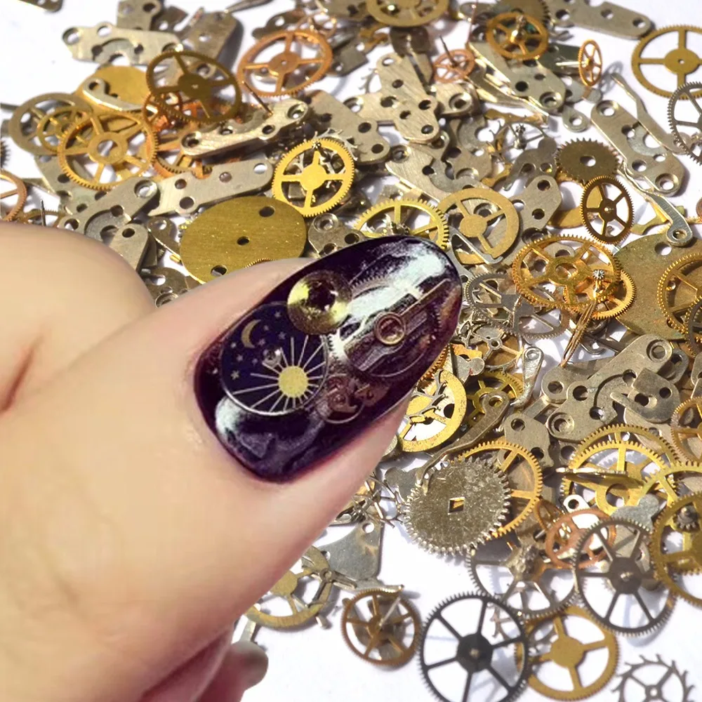 

1 Pack Retro Golden Clock Gear Studs 3D DIY Nail Art Decoration For Nails Salon