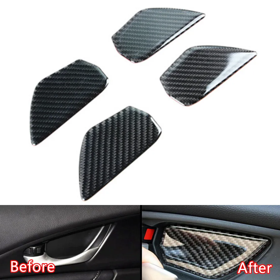 

YAQUICKA Carbon Fiber Car Interior Door Handle Bowl Cover Sticker Trim Styling For Honda Civic 2016 2017 Auto Accessories