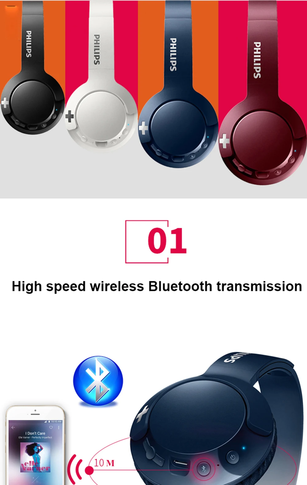 Philips SHB3075 беспроводные наушники Bluetooth соединение регулятор громкости гарнитуры с микрофоном литий-полимерный для мобильного телефона