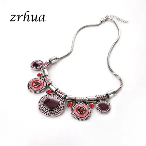 ZRHUA Boho круглый чокер ожерелье для женщин серебряная цепочка роскошное ожерелье с подвеской на шею богемная цепочка на свитер ювелирные изделия - Окраска металла: fuchsia