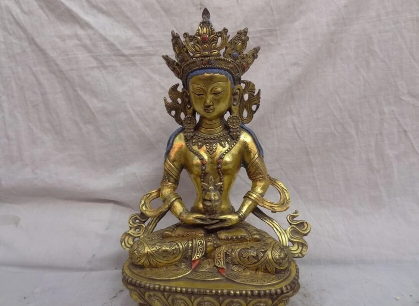

fast shipping USPS to USA S1519 15" Chinese Bronze Gild Buddhism Kwan-Yin Tara Joss Tibet Amitayus Buddha Statue