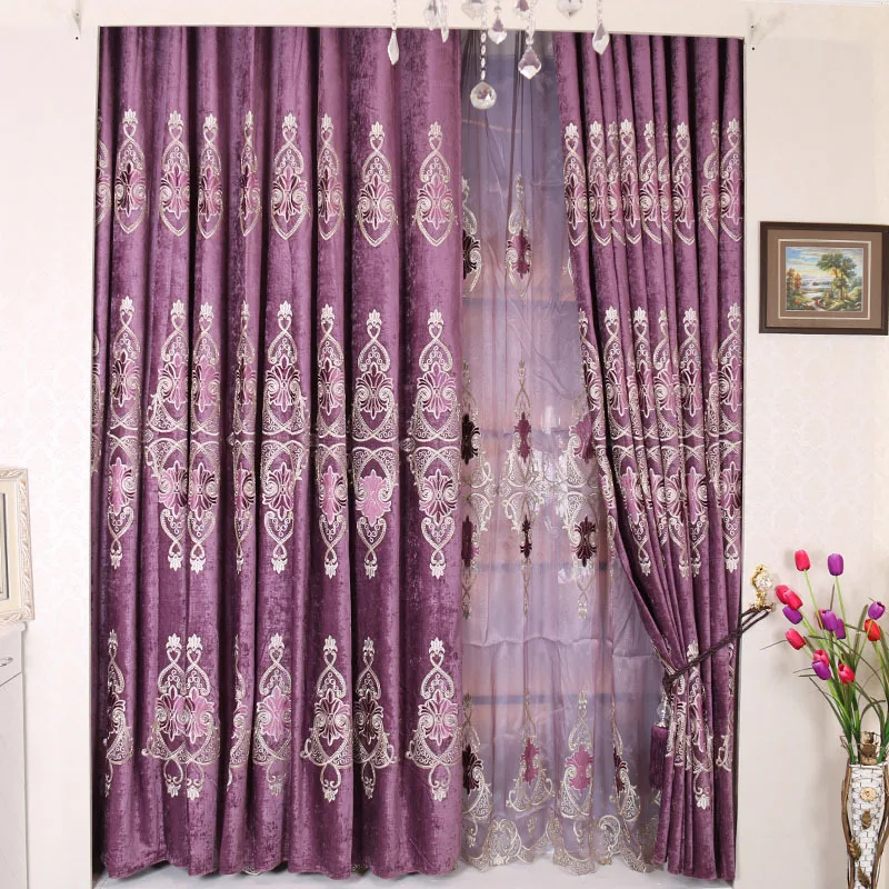 Жаккардовые шторы фиолетового цвета из синели занавески для гостиной спальни