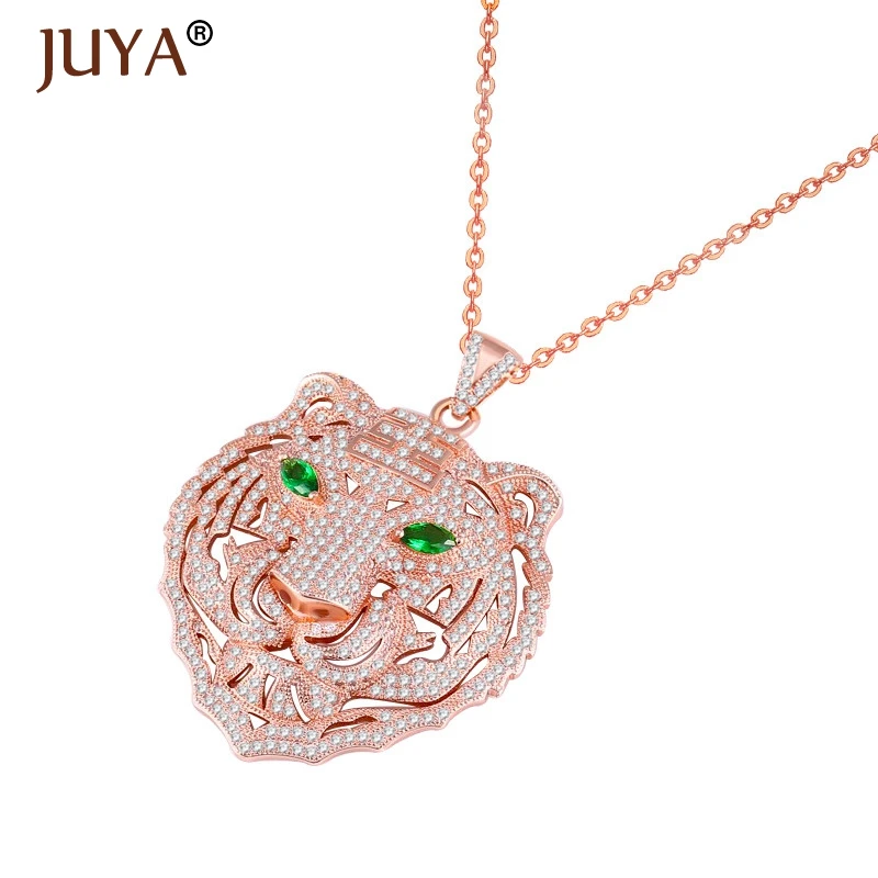 Colgantes Grandes Statement Necklace Women Punk Classic Copper Blue Crystal Eye Zirconia Rhinestone Tiger Pendants | Украшения и