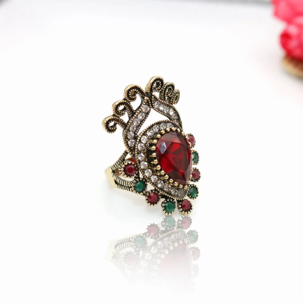 Blucome красные кольца с кристаллами из страз для женщин золотого цвета винтажные