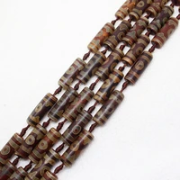 10x30mm brown tibetan stone dzi 3 eyes agates tube diy shape loose beads 6pcs