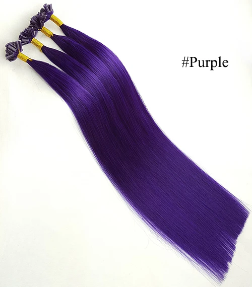 Purple ShowCoco предварительно скрепленные волосы для наращивания ногтей/u-образные накладные настоящие волосы шелковистые прямые кератиновые накладные волосы 100 г/упак - Цвет: Purple