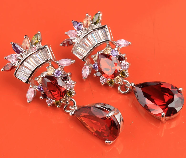 Удивительные разноцветные красные фиолетовые серьги-подвески в форме короны с