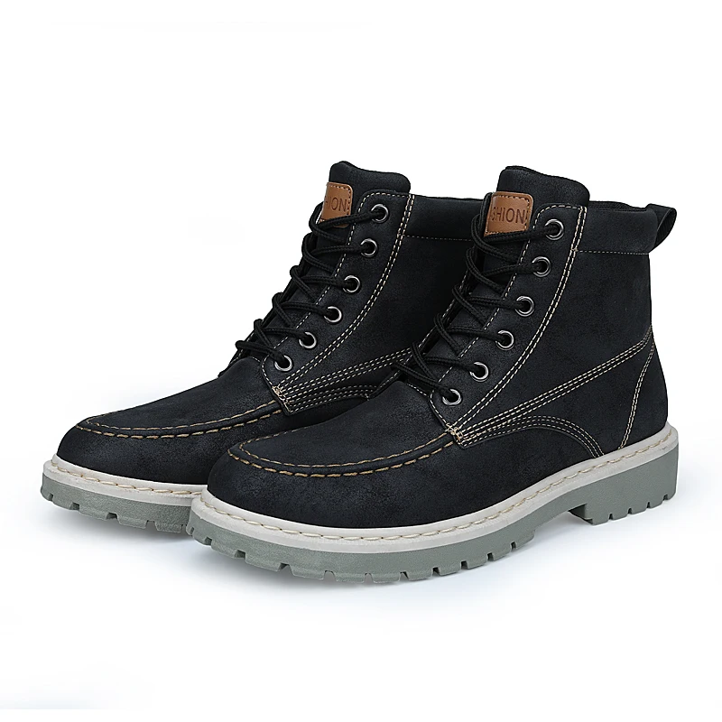 Новинка Мужские ботинки Зимние Теплая меховая плюшевая обувь на шнуровке с