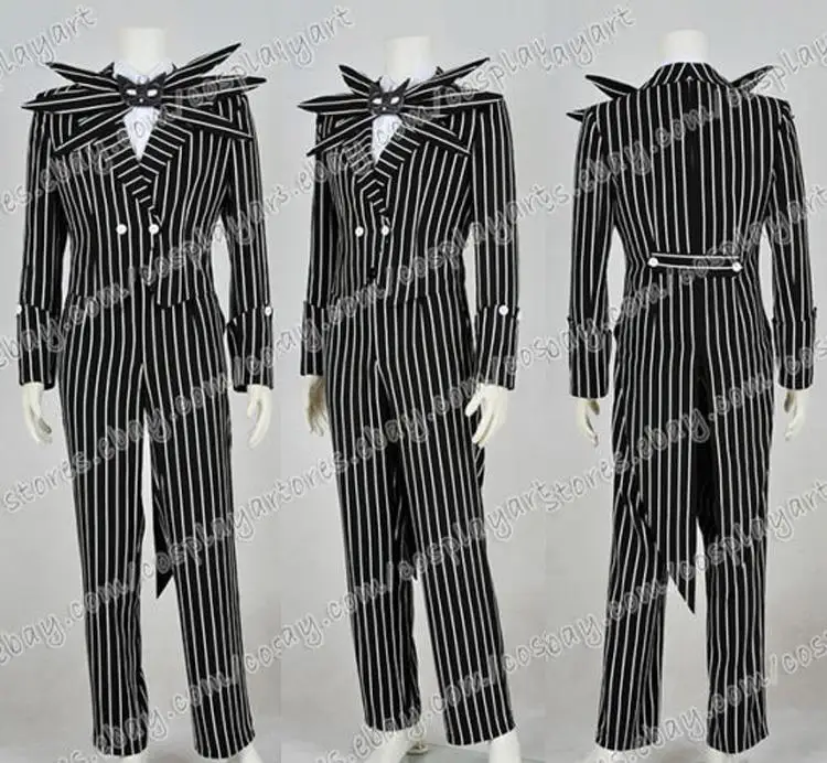

2017 New Style The Nightmare Before Christmas Cosplay Jack Skellington Costume Black Stripe Suit Halloween Party Women Style Too