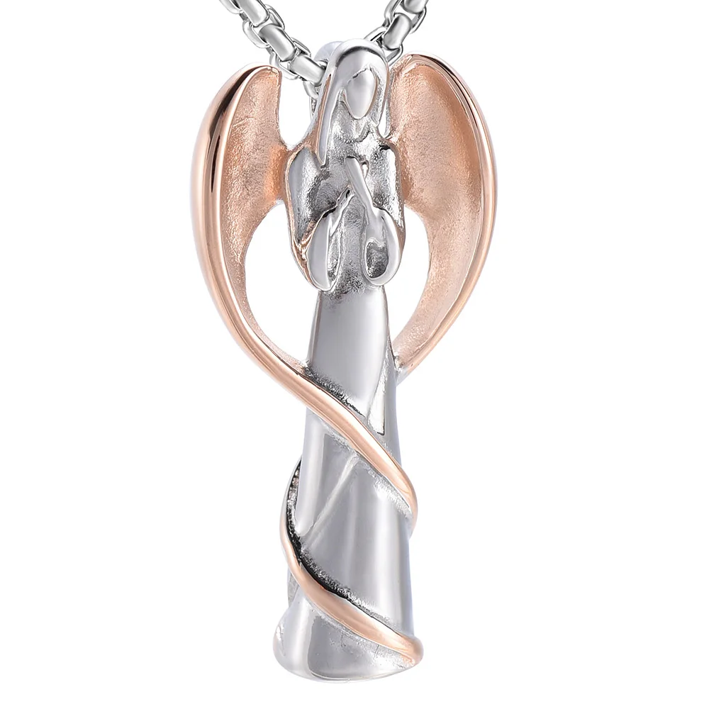 Silver and Rose Gold IJD9739 Крыло ангела завернутый фарий из нержавеющей стали кремации ювелирные изделия держать близких пепел Keepsake ожерелье с кремационной урной - Окраска металла: Silver and Rose Gold