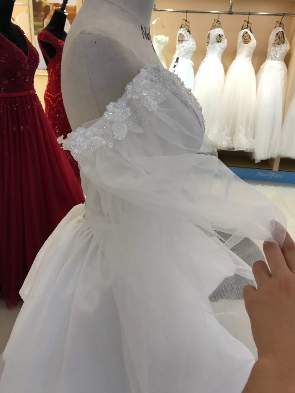 Новая мода съемная Элегантный Кристалл Бисер рукавами Свадебные платья