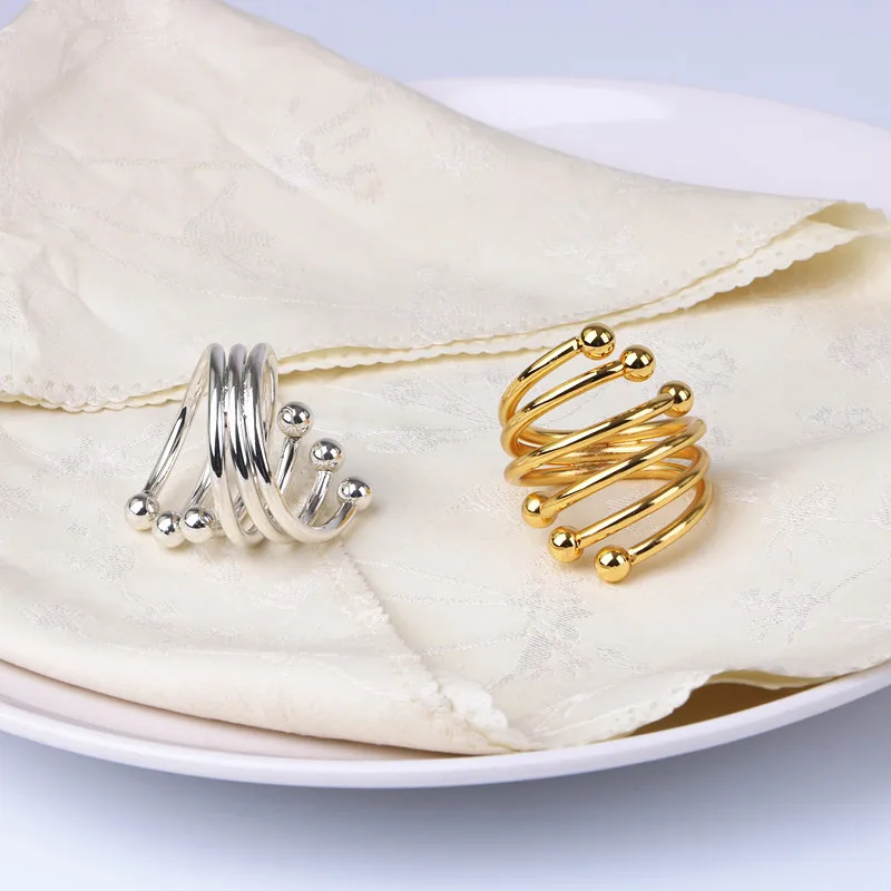 

12PCS metal stainless steel napkin ring six beads spring napkin buckle gold / silver