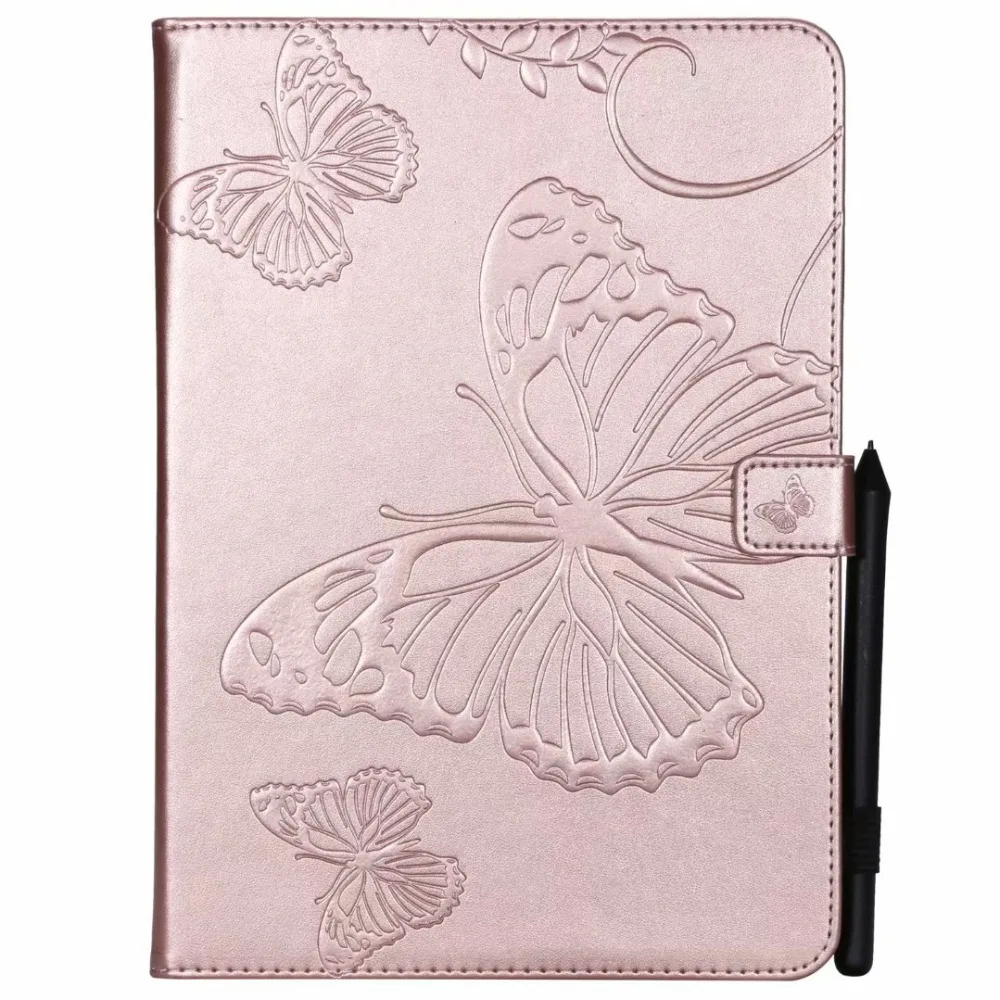 Для iPad 5/6 Air 2 TPU кожаный чехол с бабочкой для Apple, iPad 9,7 A1822 A1893 Funda чехол с подставкой+ ручка