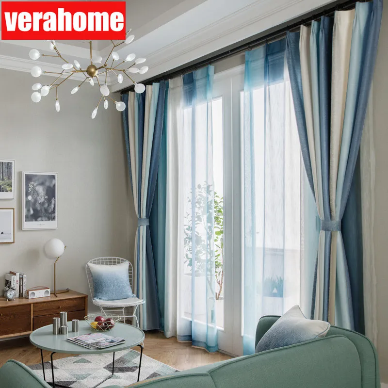 Красочные Вертикальные полосы затемненные шторы прозрачный тюль для окон