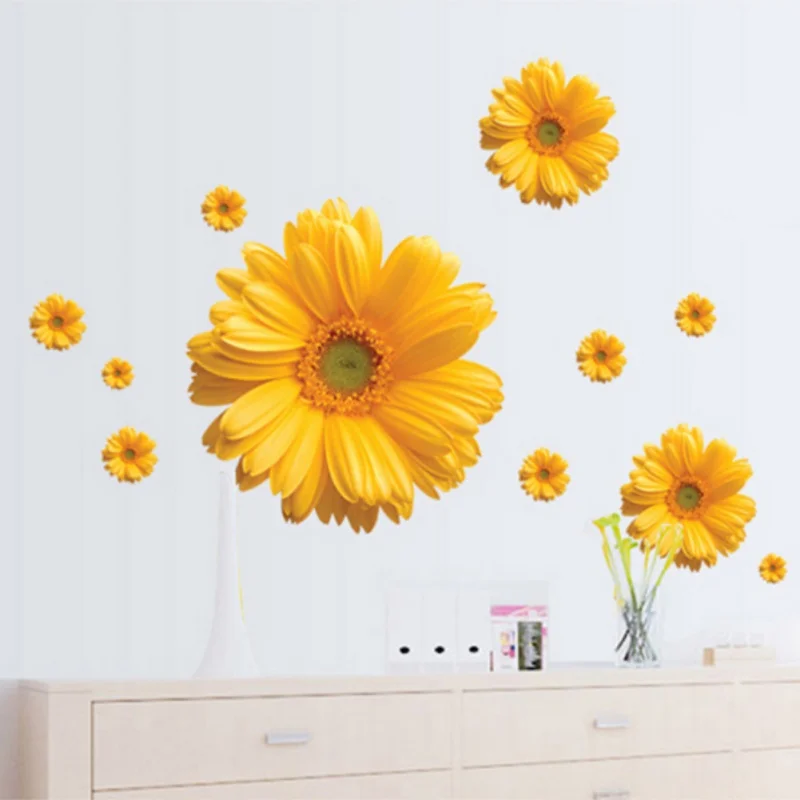 1 компл. Желтые цветы декоративные комбинации DIY стикер на стену Декор Хризантема Маргаритка для дома Спальня наклейка на стену