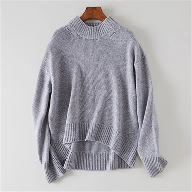 100% goat cashmere thick knit women fashion Oneck pullover sweater coat irregular length solid color S/M/L | Женская одежда