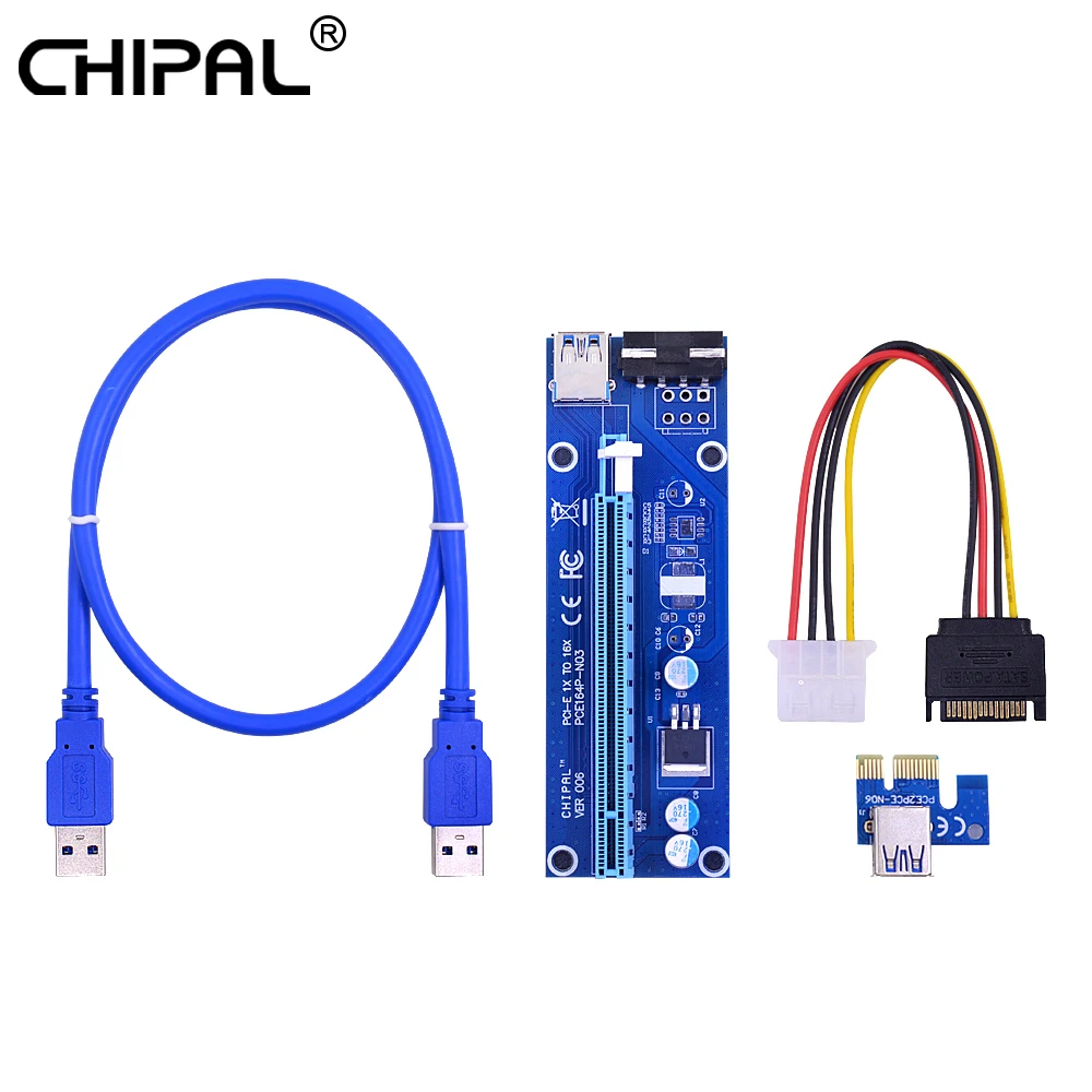 CHIPAL 60 см PCIE PCI-E Riser Card PCI Express Extender 1x до 16x USB 3 0 SATA к 4Pin IDE Molex адаптер добыча Bitcion шахтер