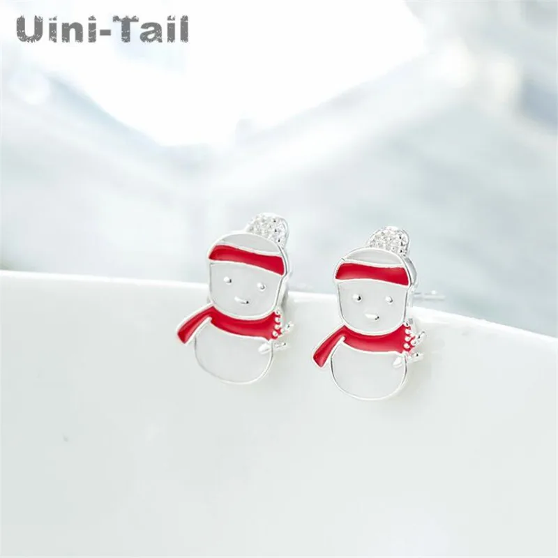Uini-Tail hot new 925 sterling silver cute red scarf snowman stud earrings Korean fashion trend small fresh jewelry GN462 | Украшения и