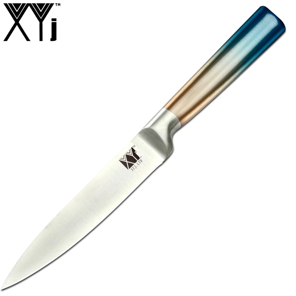 5 inch Utility Knife XYj кухонные ножи из нержавеющей стали синие прямые ручки шеф-повара для нарезки хлеба Santoku универсальный нож для очистки овощей 8 дюймов Держатель ножей - Цвет: 5 inch Utility Knife