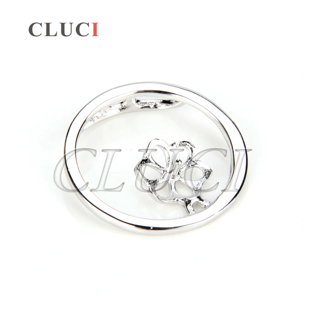 CLUCI 925 пробы серебряная подвеска с круглой жемчужиной крепления для изготовления ювелирных изделий Для женщин серебро 925 подвески в форме цветов кулон ювелирные изделия