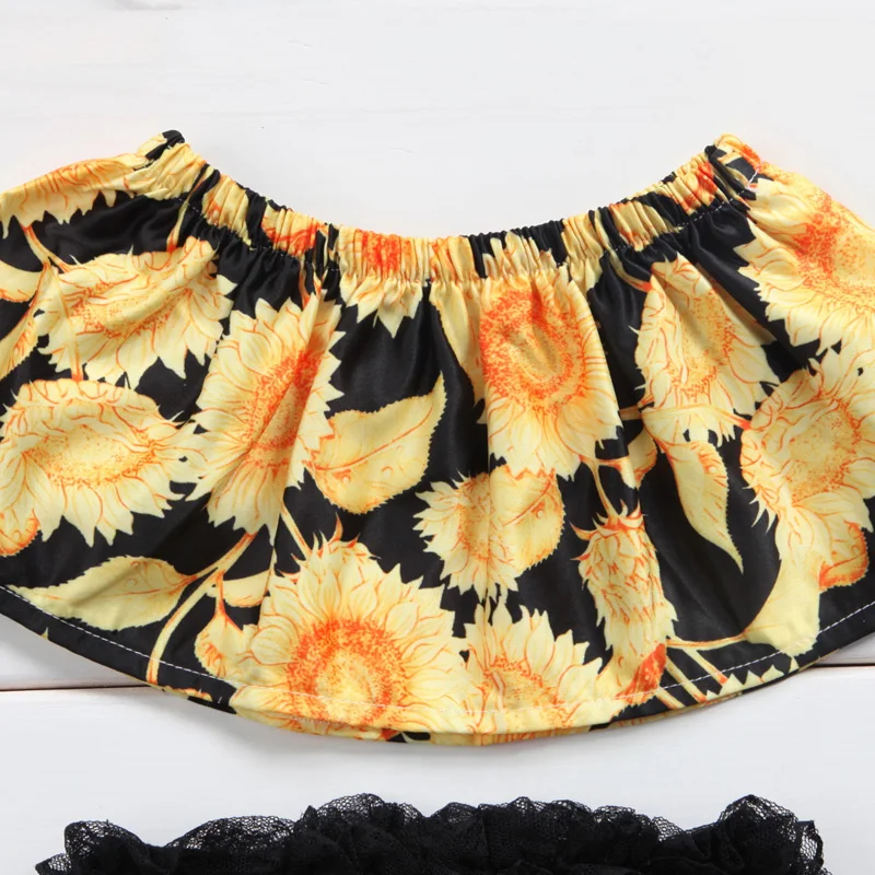 3PCS Cute Lovely 0-24M Newborn Toddler Baby Girls Sleeveless Off Shoulder Floral Print Shirt Tops Black Tassel Shorts Headband | Детская