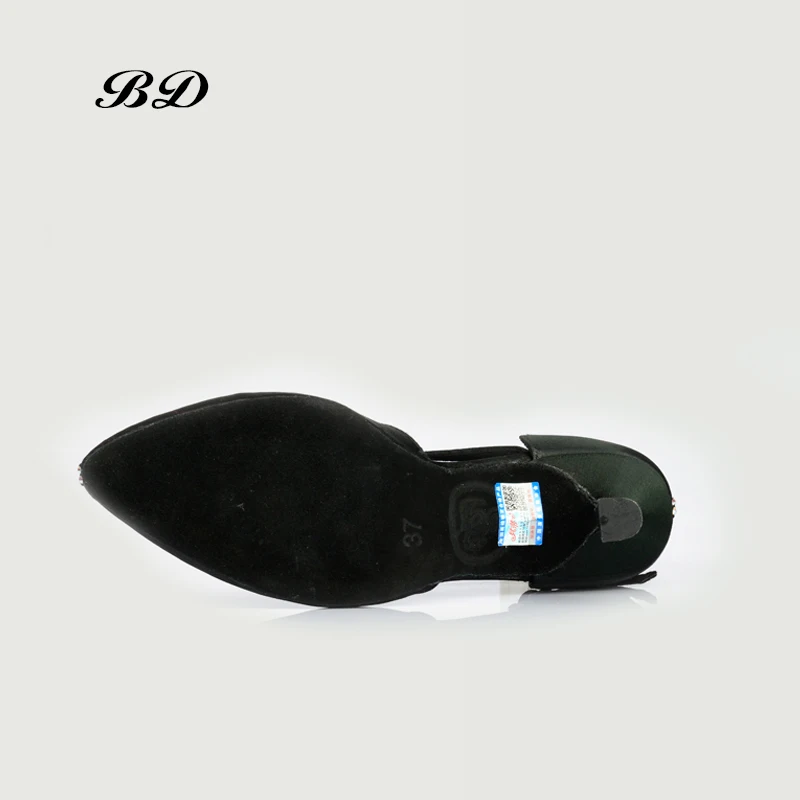 Женские туфли для бальных танцев BD 159-B черные атласные на высоком каблуке 7 5 см с