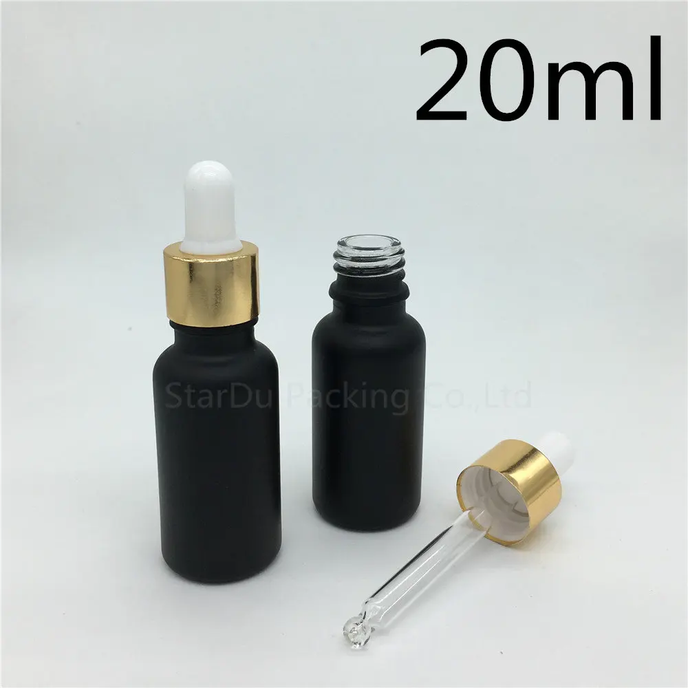 200pcs/lot 20ml black frosted glass essential oil bottle with gold ring dropper 20cc perfume | Красота и здоровье